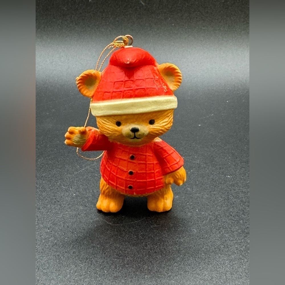 Vintage 1983 Enesco Teddy Bear in Red Pajamas Christmas Ornament